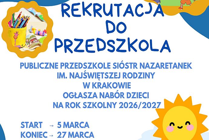 REKRUTACJA DO PRZEDSZKOLA  NA ROK SZKOLNY 2026/2027